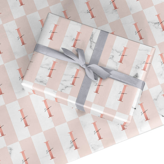 Monogrammed Rose Gold Marble Custom Wrapping Paper