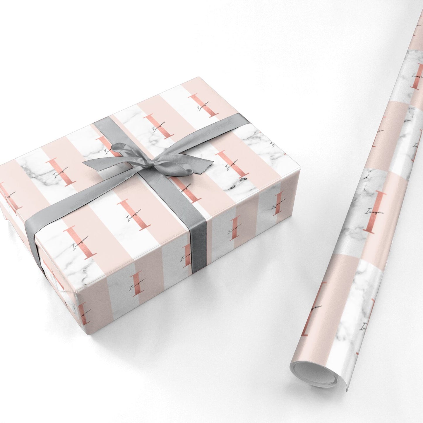 Monogrammed Rose Gold Marble Personalised Wrapping Paper