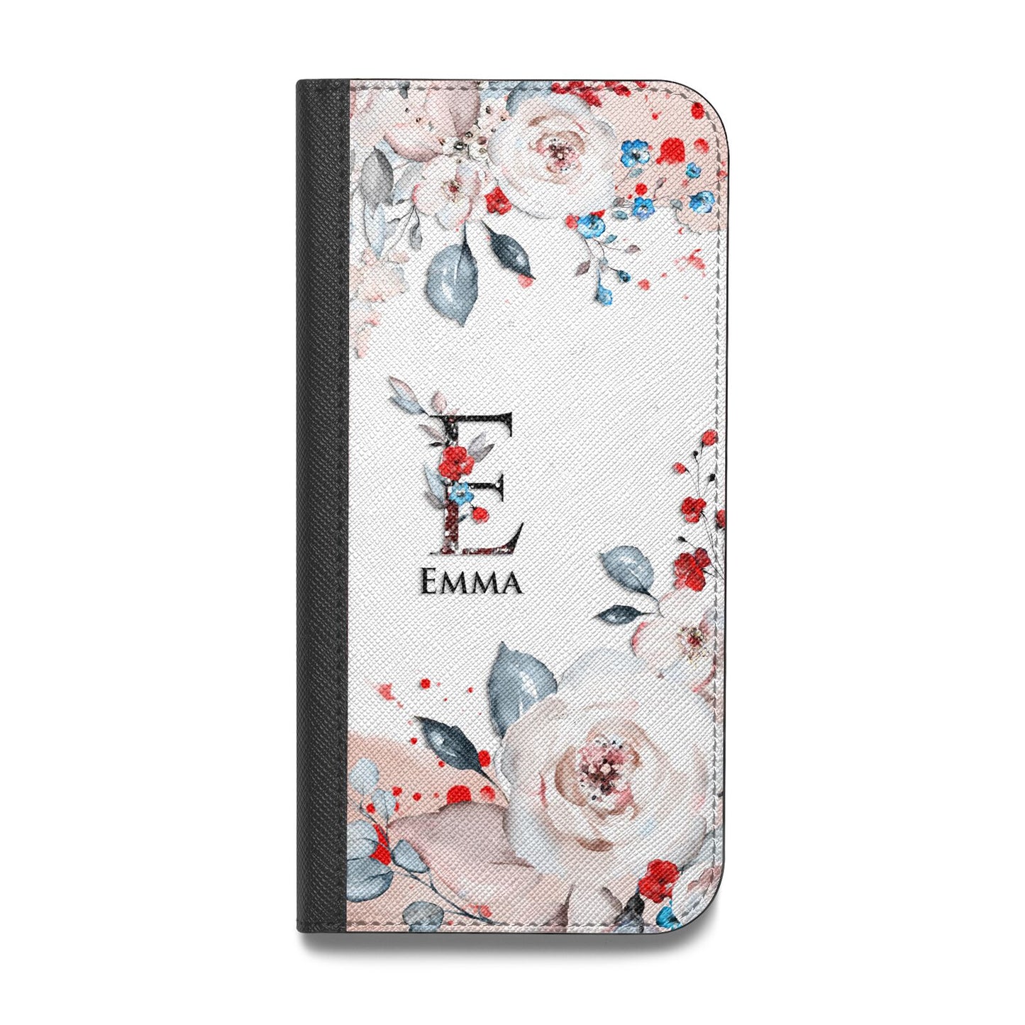 Monogrammed Roses Floral Wreath Vegan Leather Flip iPhone Case