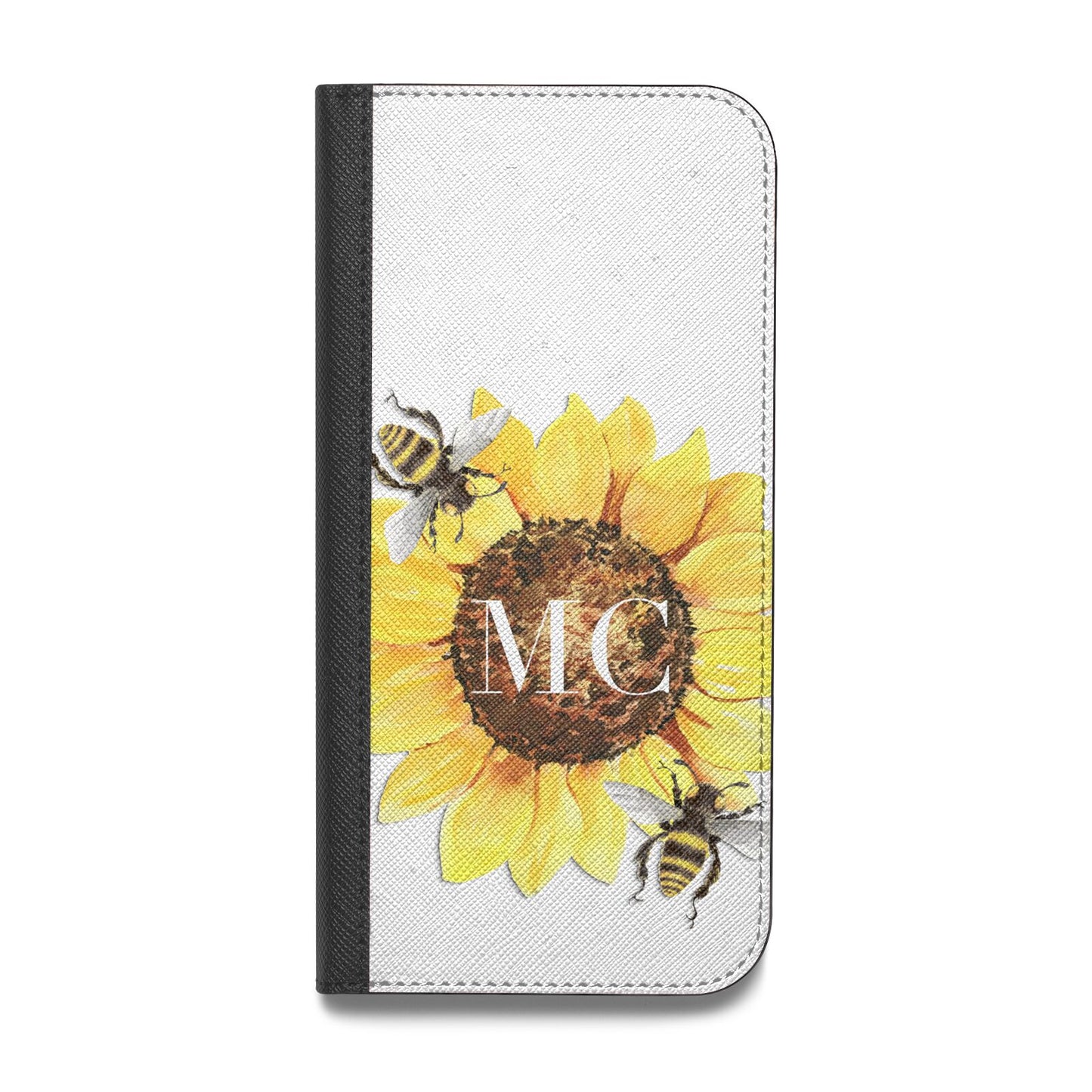 Monogrammed Sunflower with Little Bees Vegan Leather Flip Samsung Case