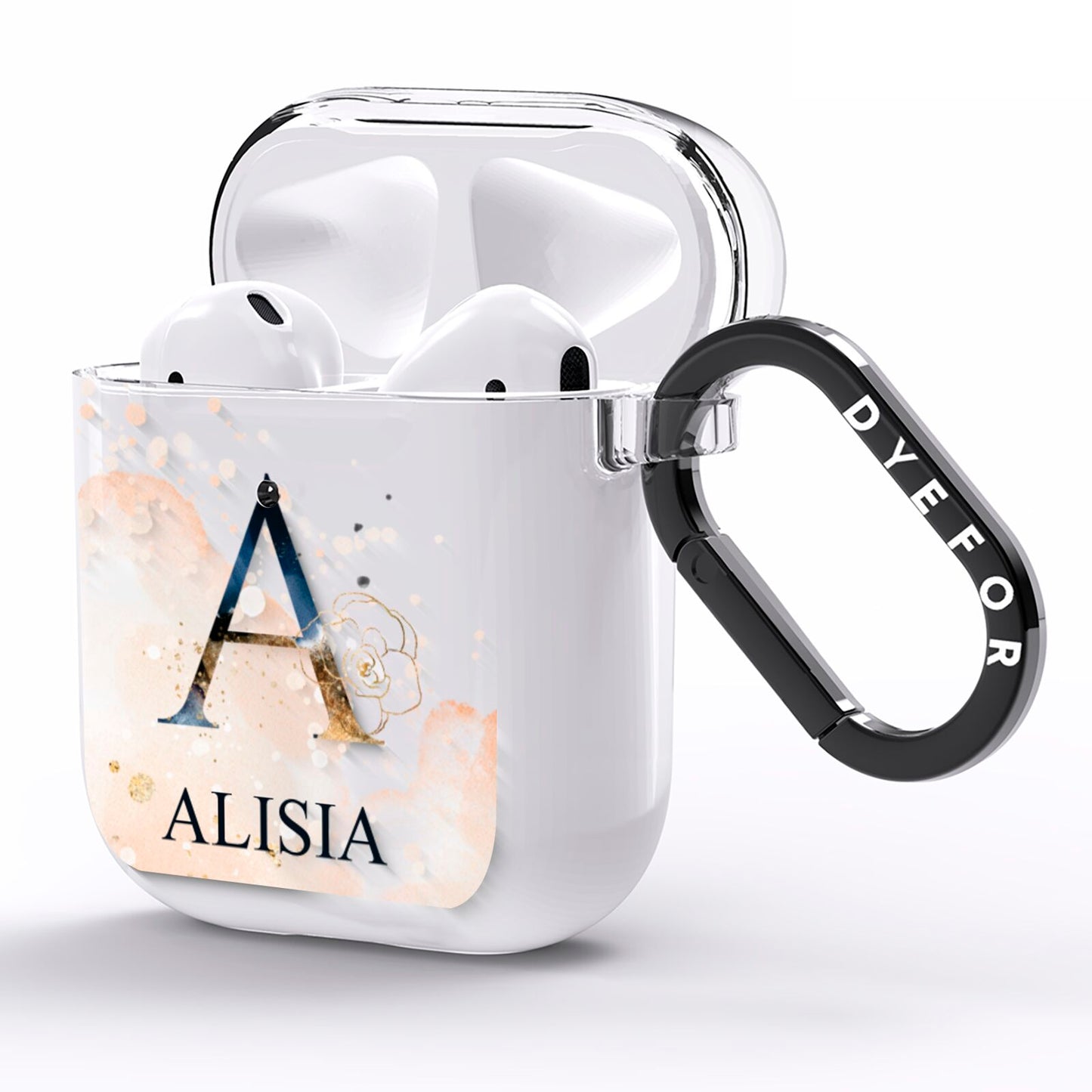 Monogrammed Watercolour Flower Elements AirPods Clear Case Side Image