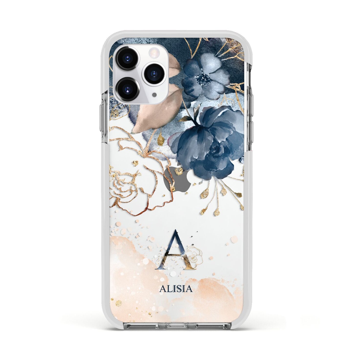 Monogrammed Watercolour Flower Elements Apple iPhone 11 Pro in Silver with White Impact Case