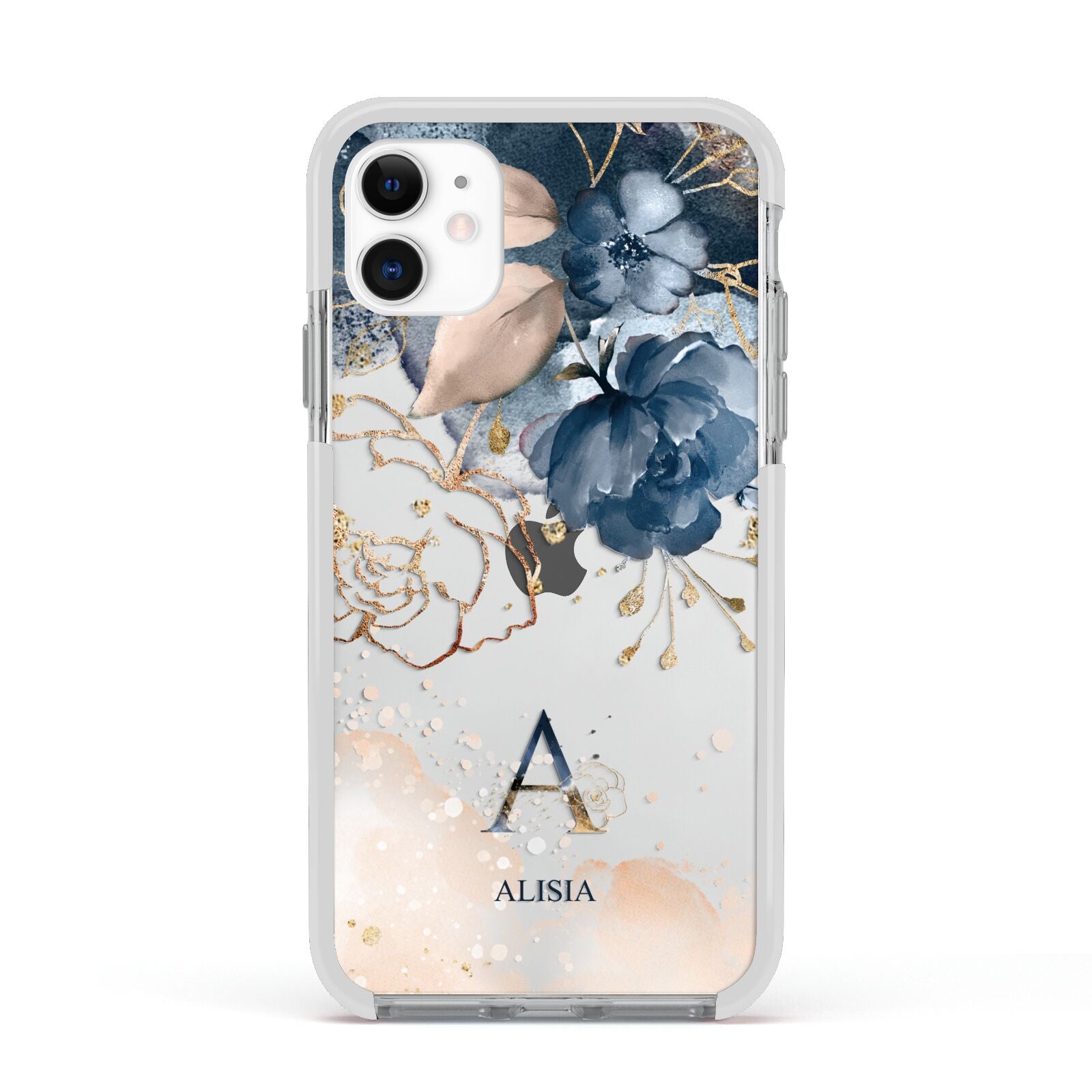 Monogrammed Watercolour Flower Elements Apple iPhone 11 in White with White Impact Case