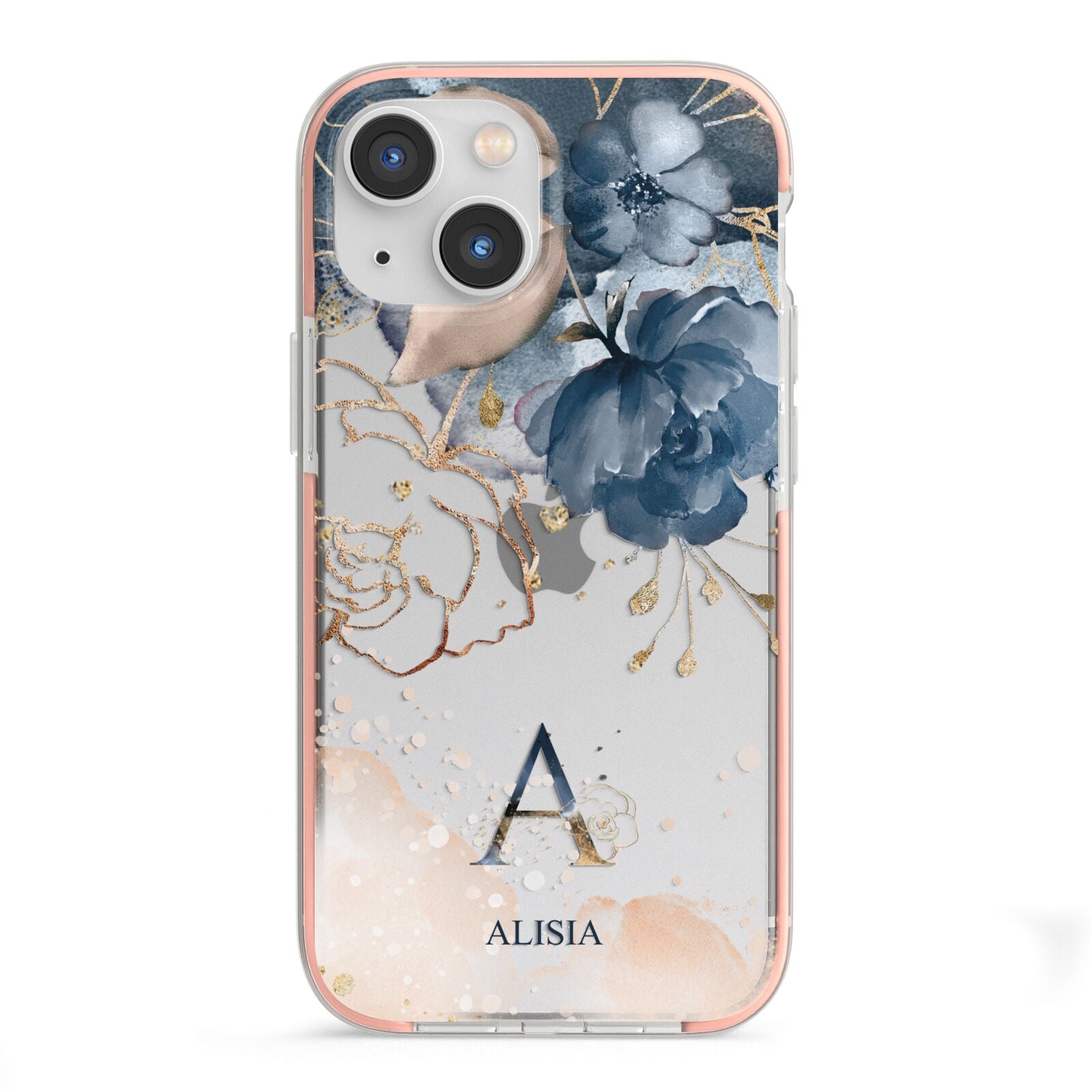 Monogrammed Watercolour Flower Elements iPhone 13 Mini TPU Impact Case with Pink Edges
