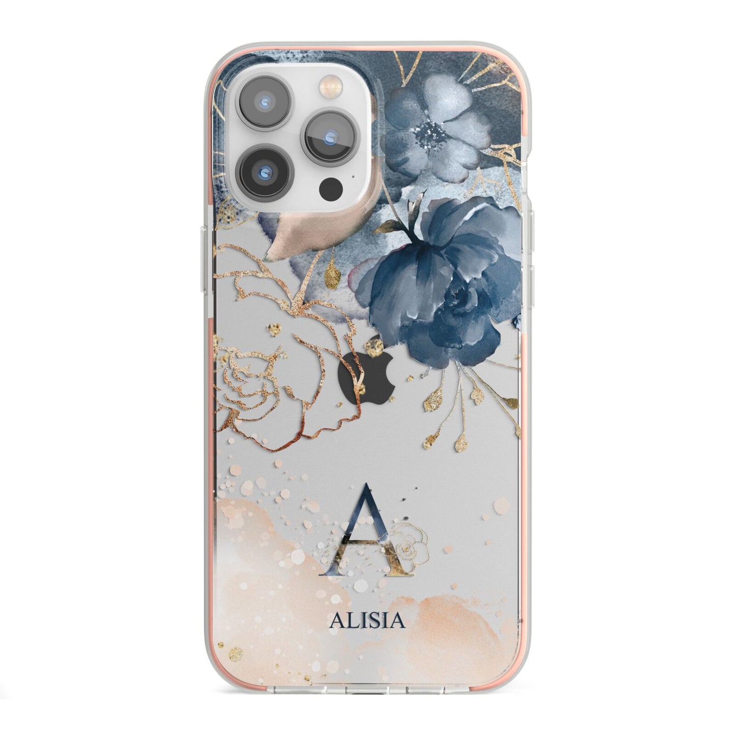 Monogrammed Watercolour Flower Elements iPhone 13 Pro Max TPU Impact Case with Pink Edges