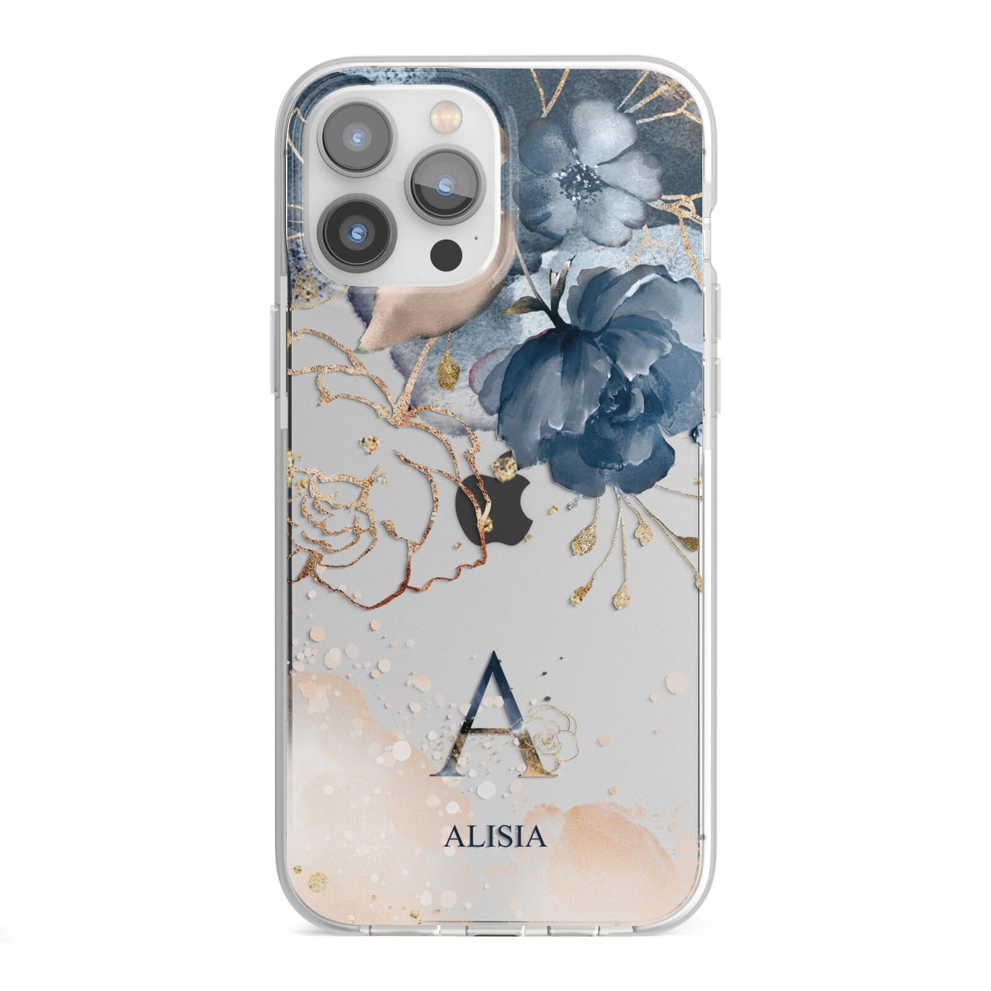 Monogrammed Watercolour Flower Elements iPhone 13 Pro Max TPU Impact Case with White Edges