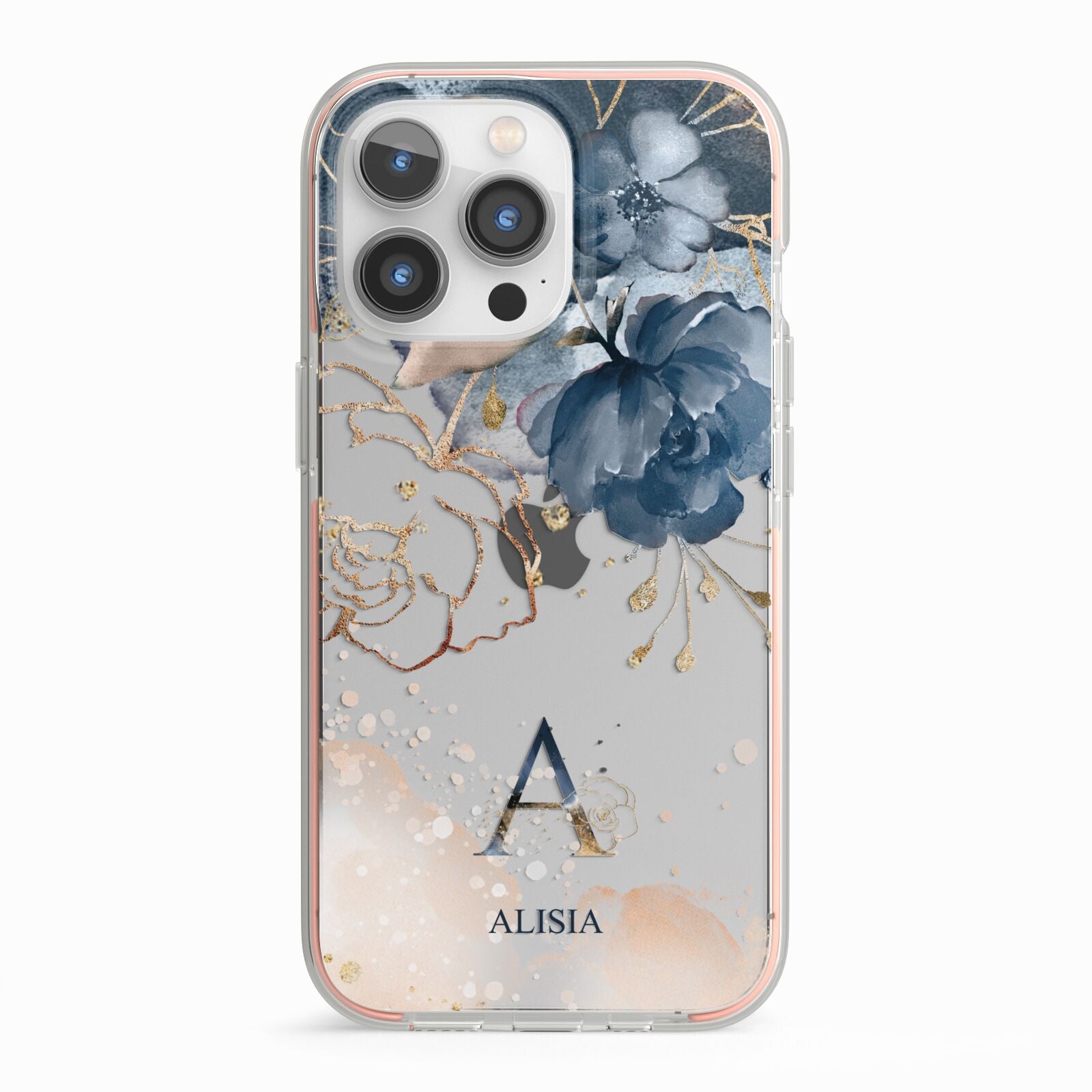 Monogrammed Watercolour Flower Elements iPhone 13 Pro TPU Impact Case with Pink Edges