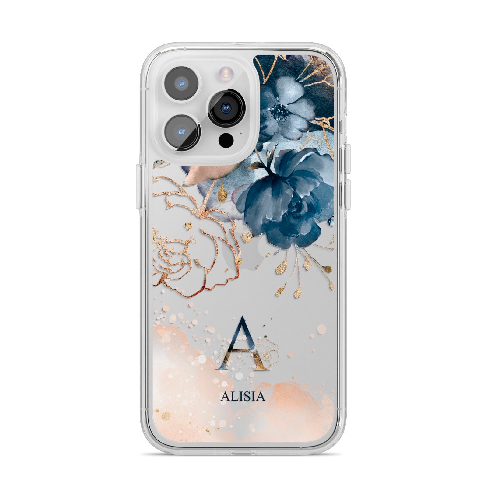Monogrammed Watercolour Flower Elements iPhone 14 Pro Max Clear Tough Case Silver