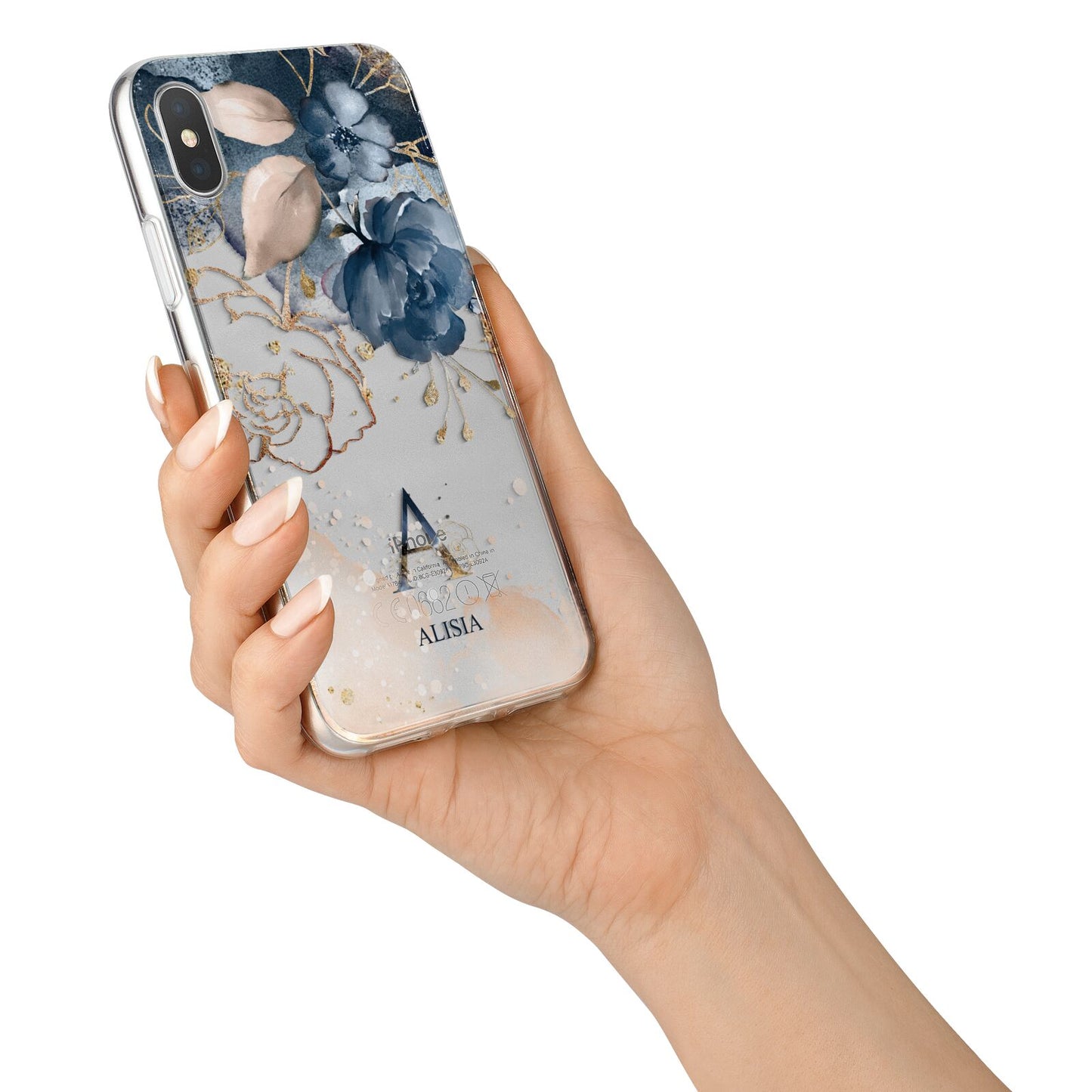 Monogrammed Watercolour Flower Elements iPhone X Bumper Case on Silver iPhone Alternative Image 2