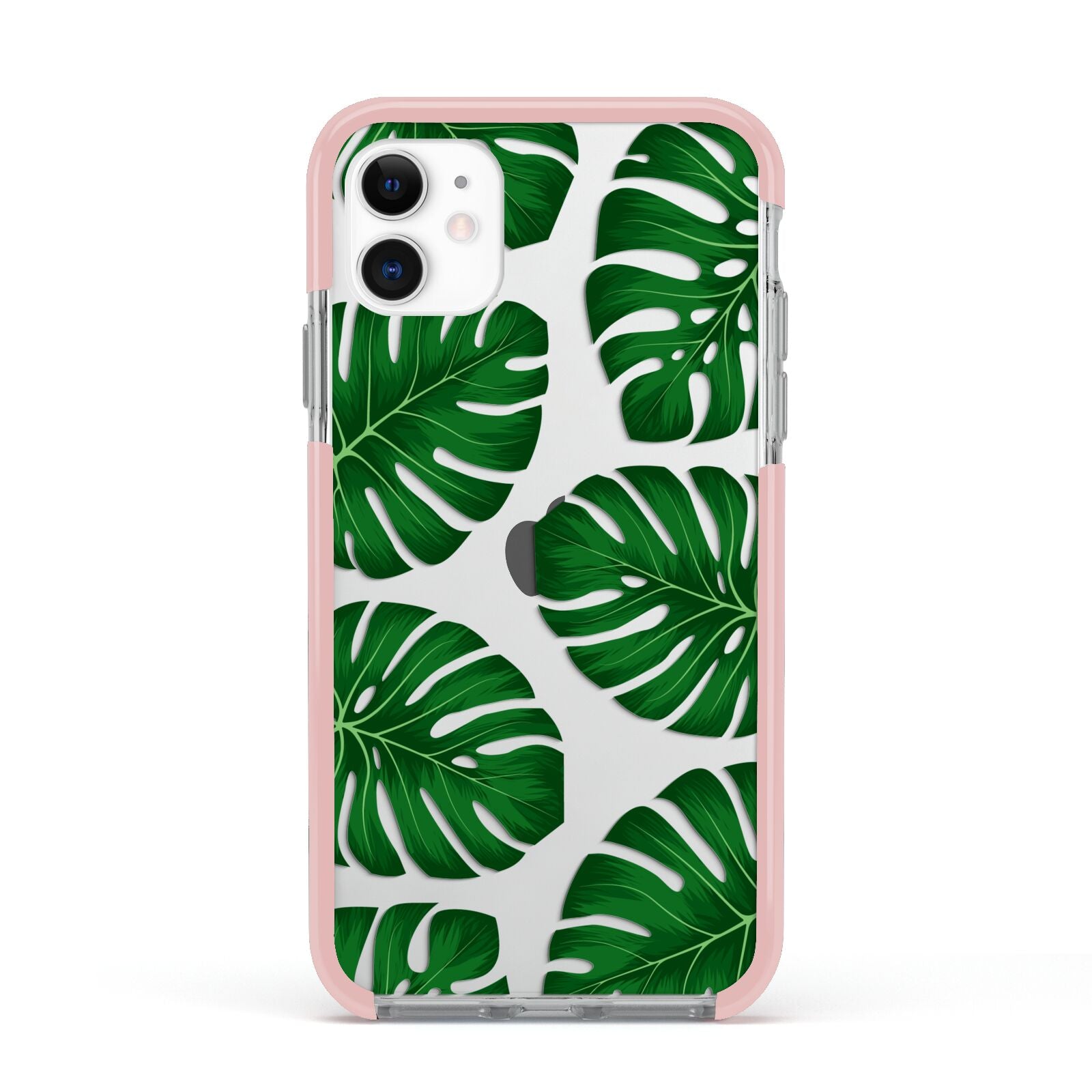 Monstera Leaf Apple iPhone 11 in White with Pink Impact Case