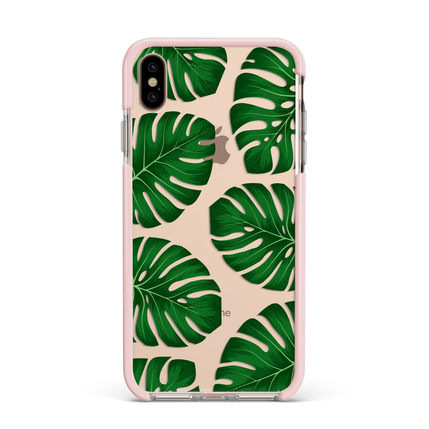 Monstera Leaf Apple iPhone Xs Max Impact Case Pink Edge on Gold Phone
