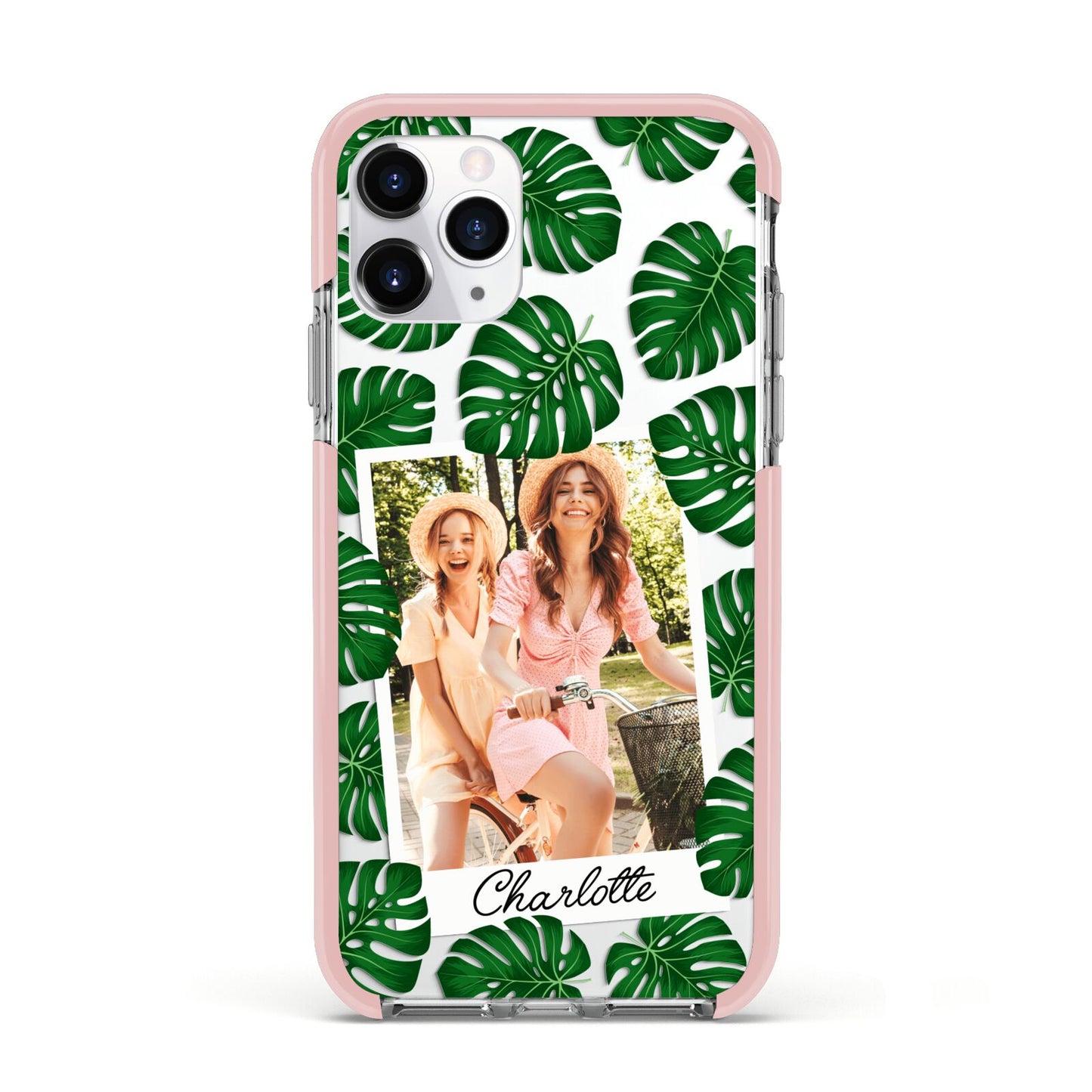 Monstera Leaf Instant Photo Apple iPhone 11 Pro in Silver with Pink Impact Case
