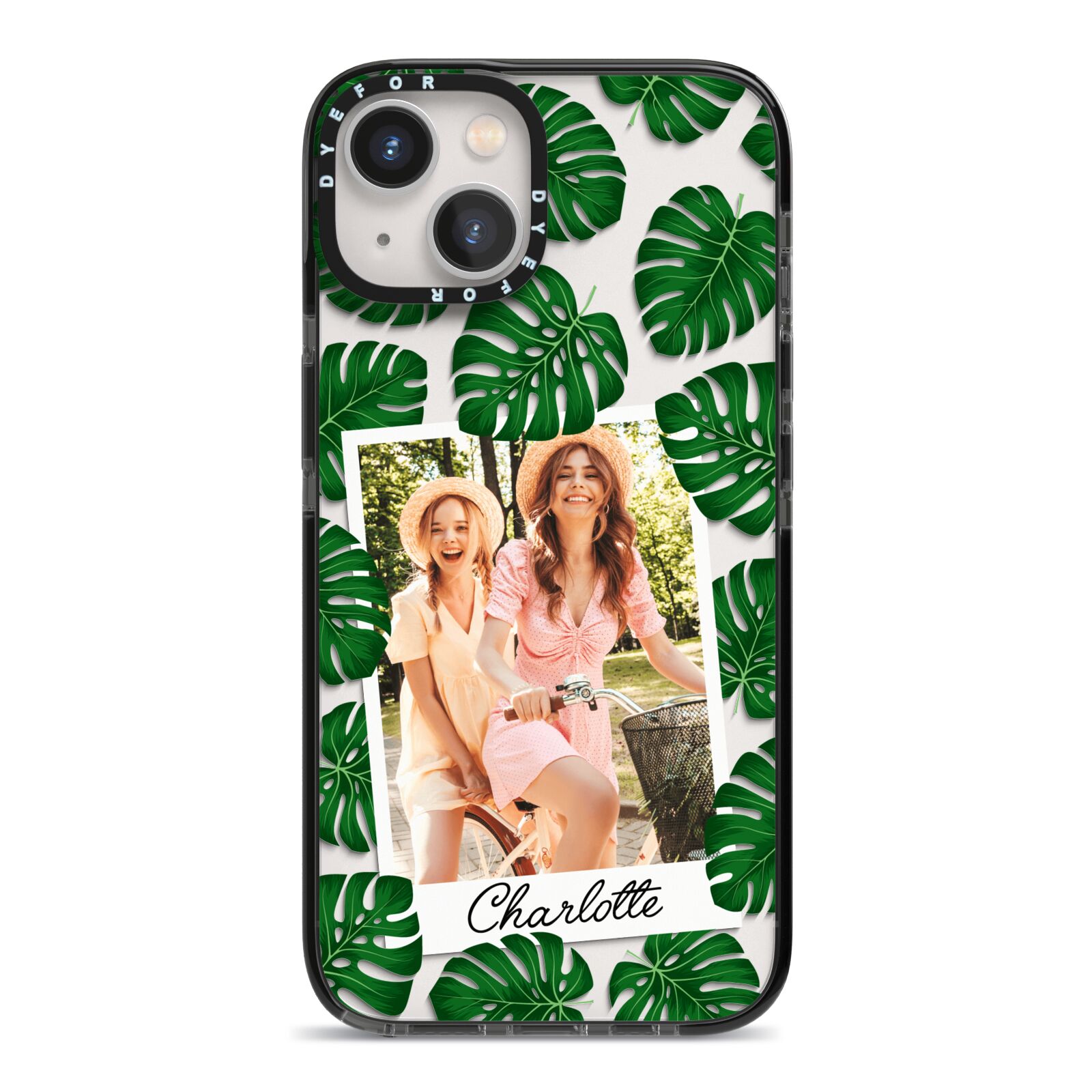 Monstera Leaf Instant Photo iPhone 13 Black Impact Case on Silver phone