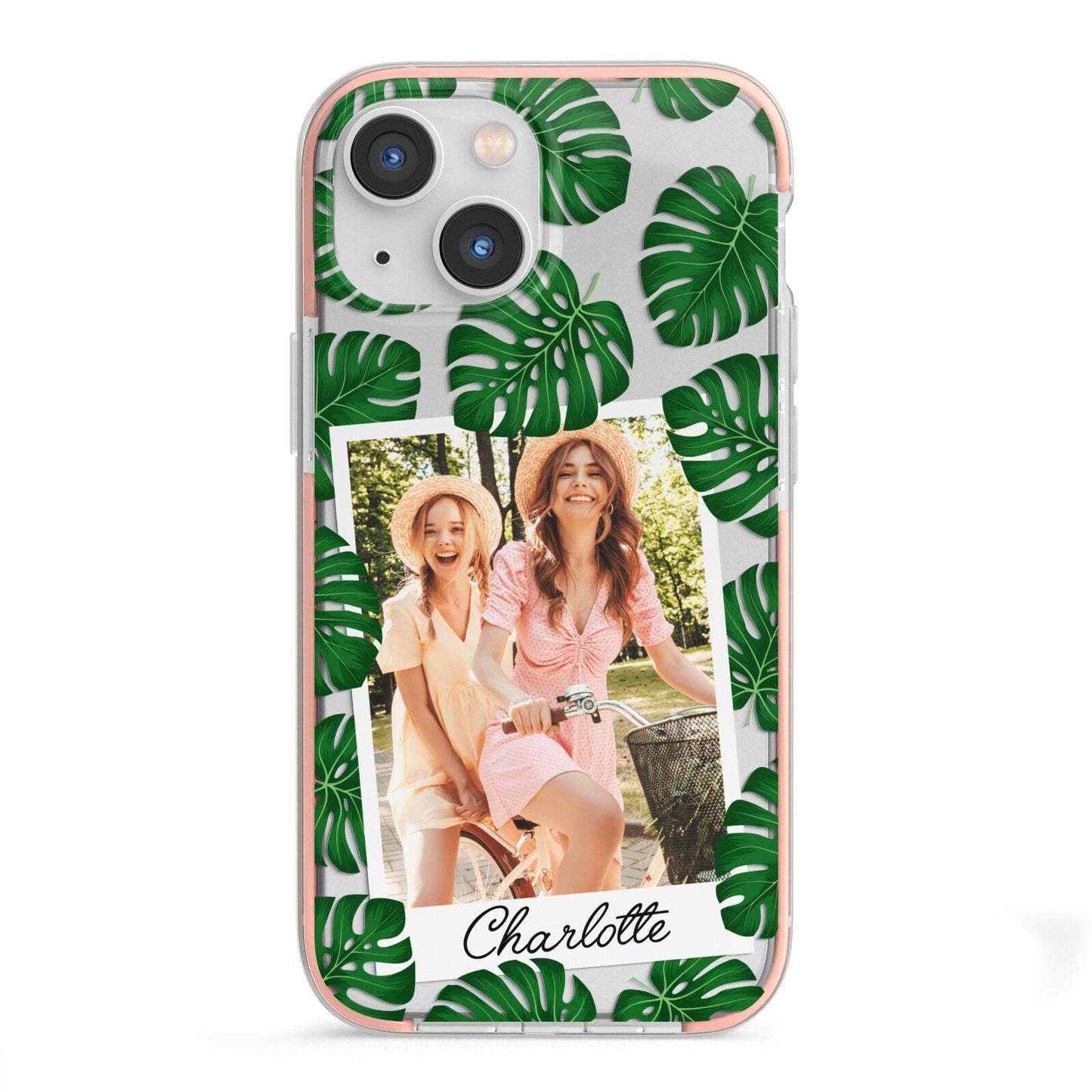 Monstera Leaf Instant Photo iPhone 13 Mini TPU Impact Case with Pink Edges