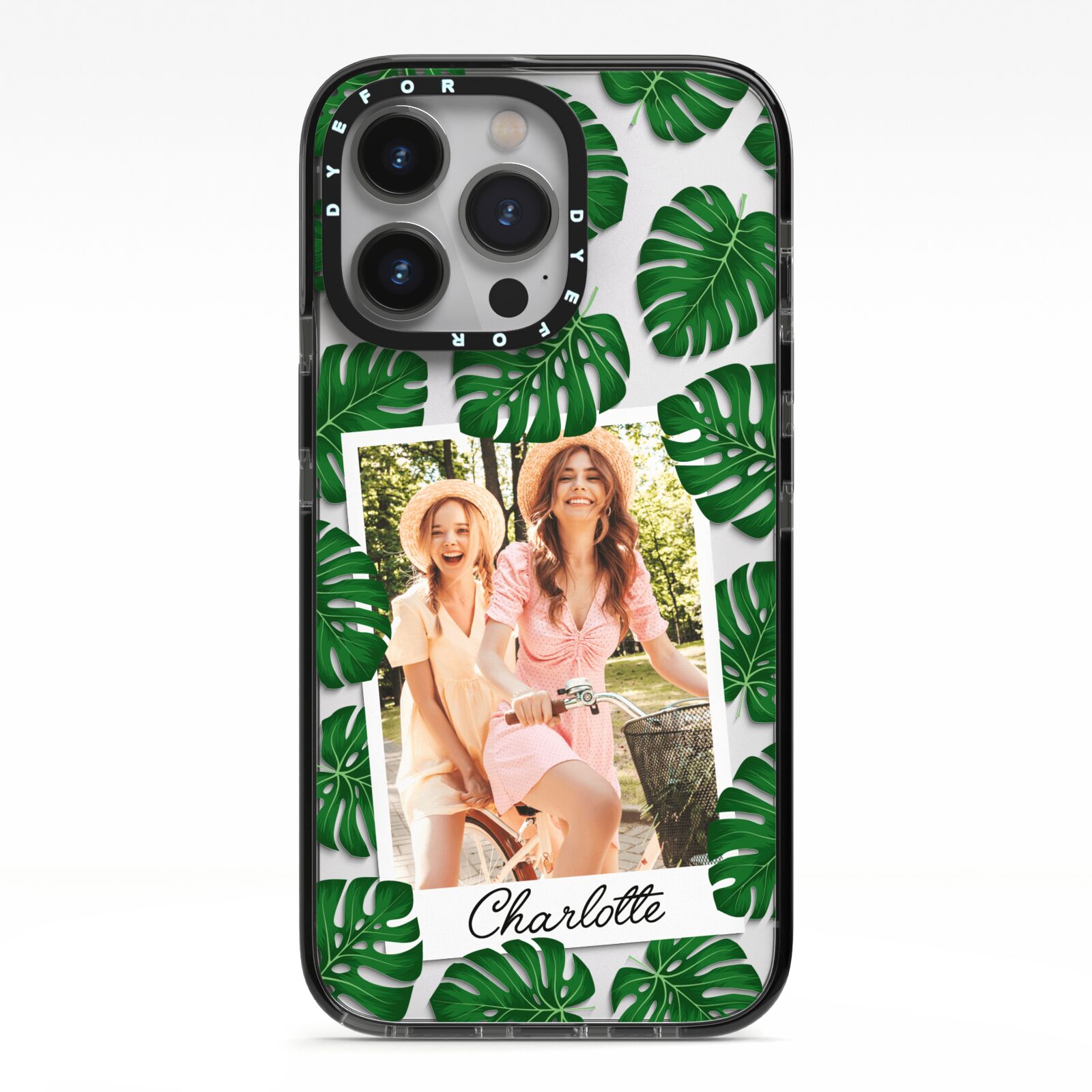 Monstera Leaf Instant Photo iPhone 13 Pro Black Impact Case on Silver phone