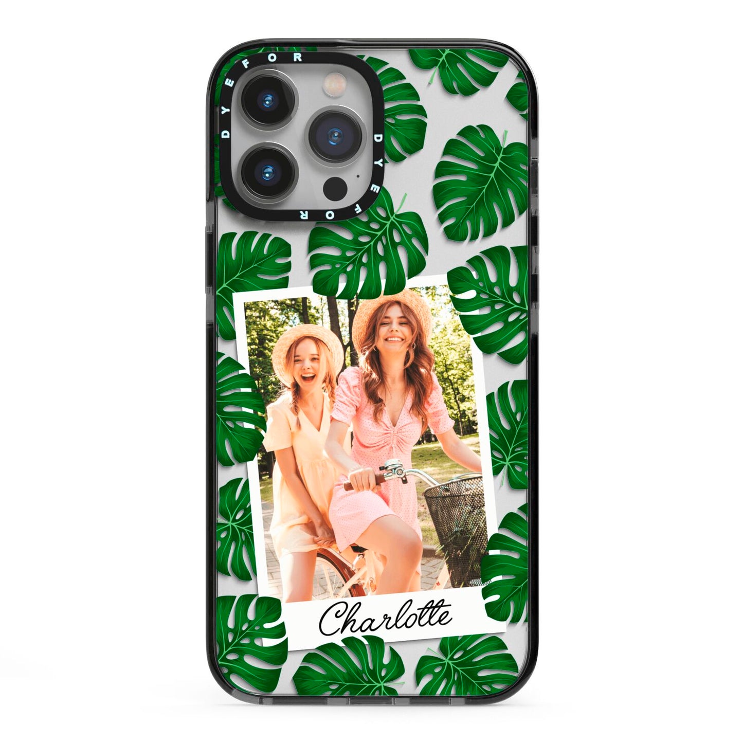 Monstera Leaf Instant Photo iPhone 13 Pro Max Black Impact Case on Silver phone