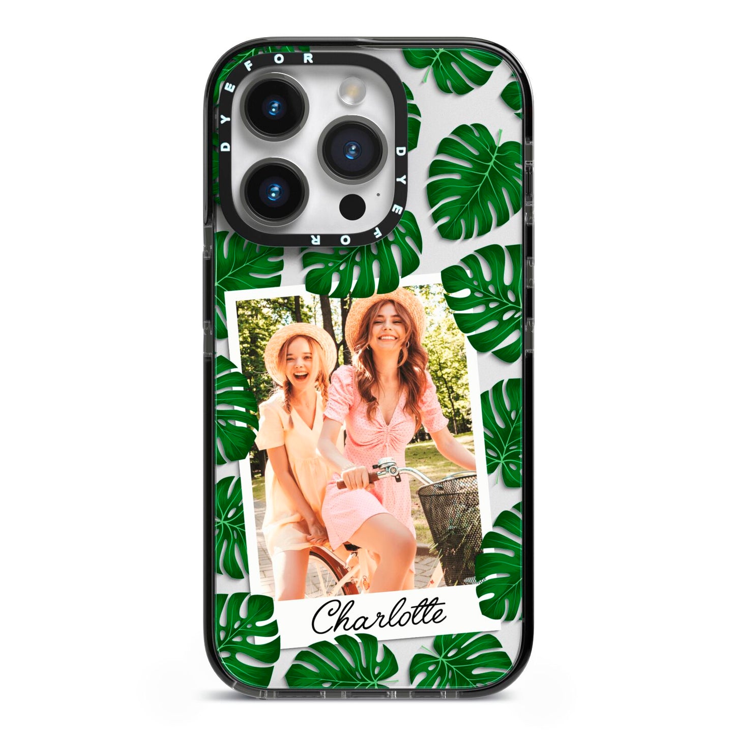 Monstera Leaf Instant Photo iPhone 14 Pro Black Impact Case on Silver phone