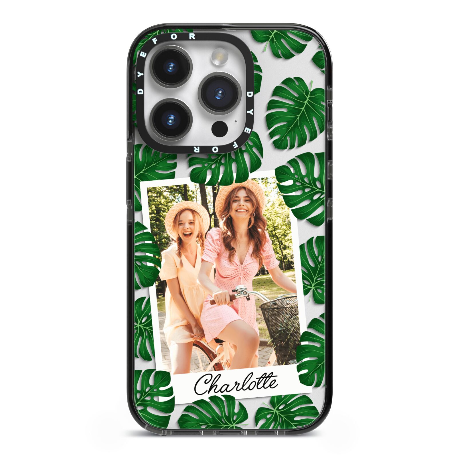 Monstera Leaf Instant Photo iPhone 14 Pro Black Impact Case on Silver phone