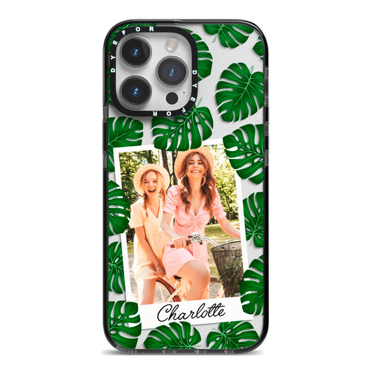 Monstera Leaf Instant Photo iPhone 14 Pro Max Black Impact Case on Silver phone