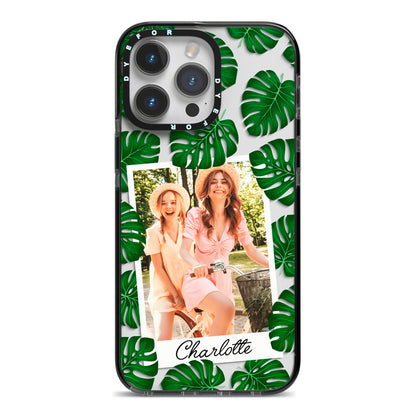 Monstera Leaf Instant Photo iPhone 14 Pro Max Black Impact Case on Silver phone