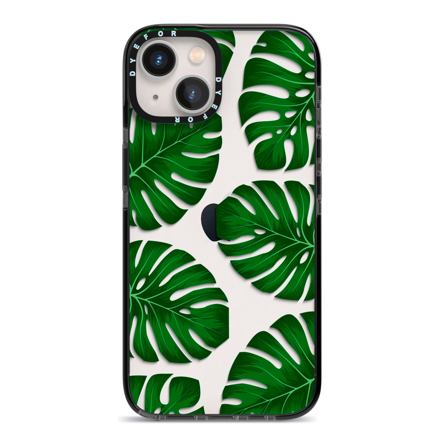Monstera Leaf iPhone 13 Black Impact Case on Silver phone