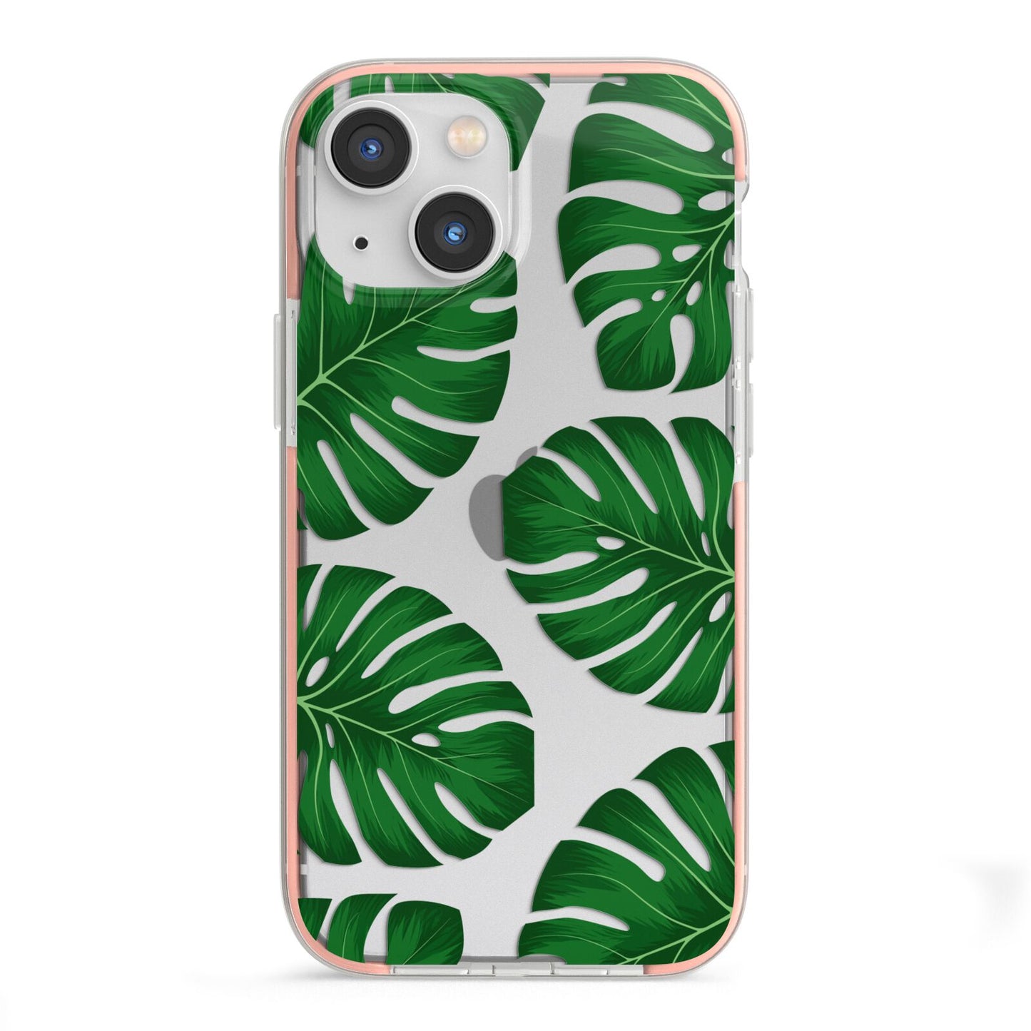 Monstera Leaf iPhone 13 Mini TPU Impact Case with Pink Edges