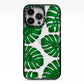 Monstera Leaf iPhone 13 Pro Black Impact Case on Silver phone