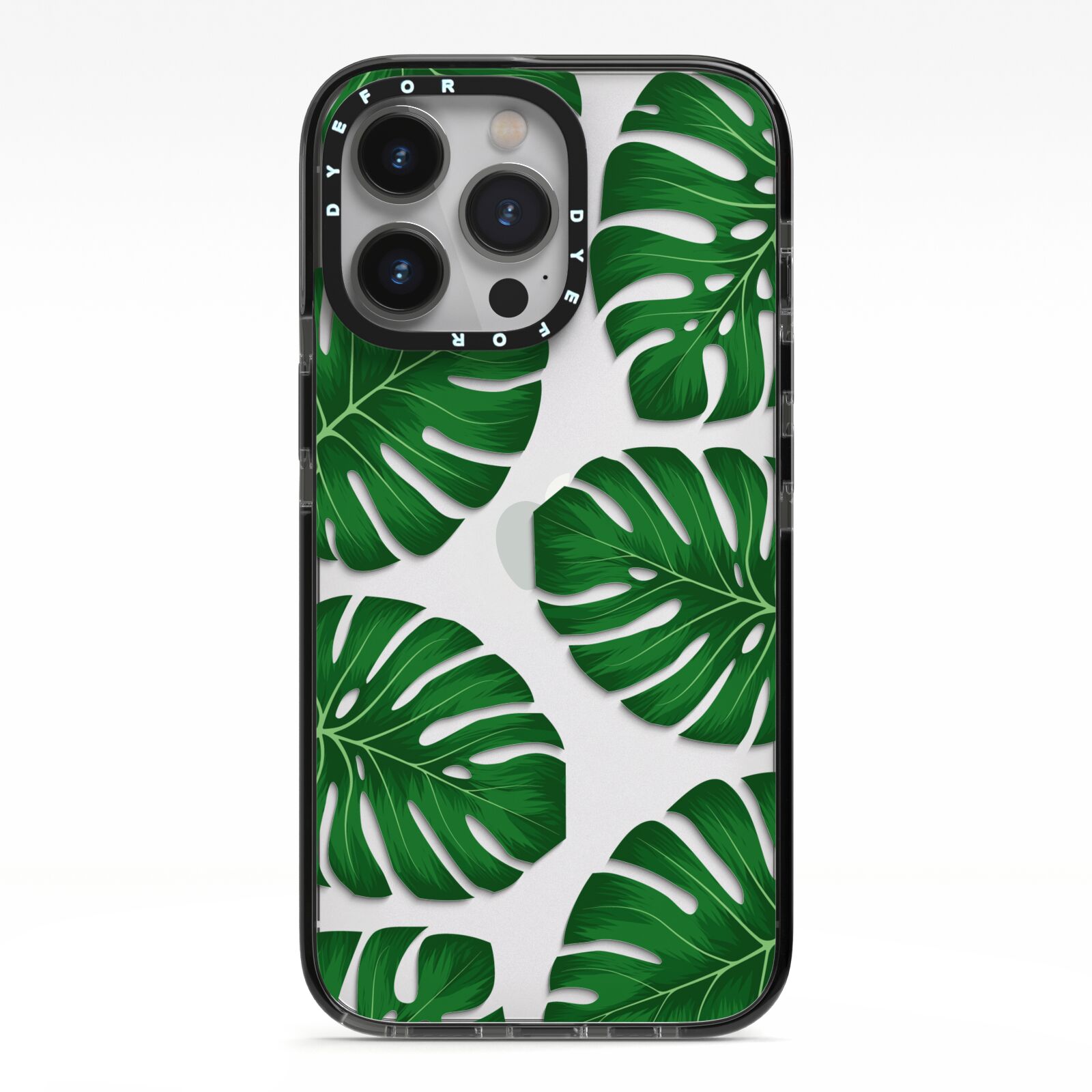 Monstera Leaf iPhone 13 Pro Black Impact Case on Silver phone