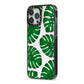 Monstera Leaf iPhone 13 Pro Max Black Impact Case Side Angle on Silver phone