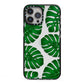 Monstera Leaf iPhone 13 Pro Max Black Impact Case on Silver phone