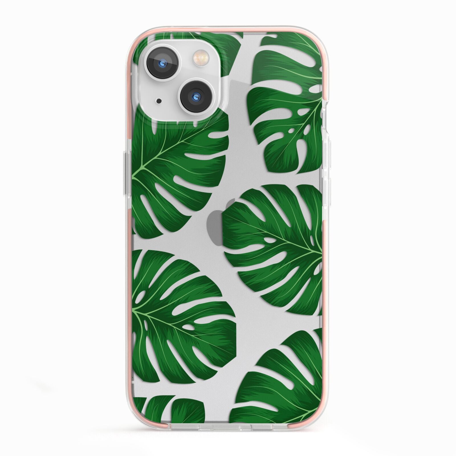 Monstera Leaf iPhone 13 TPU Impact Case with Pink Edges