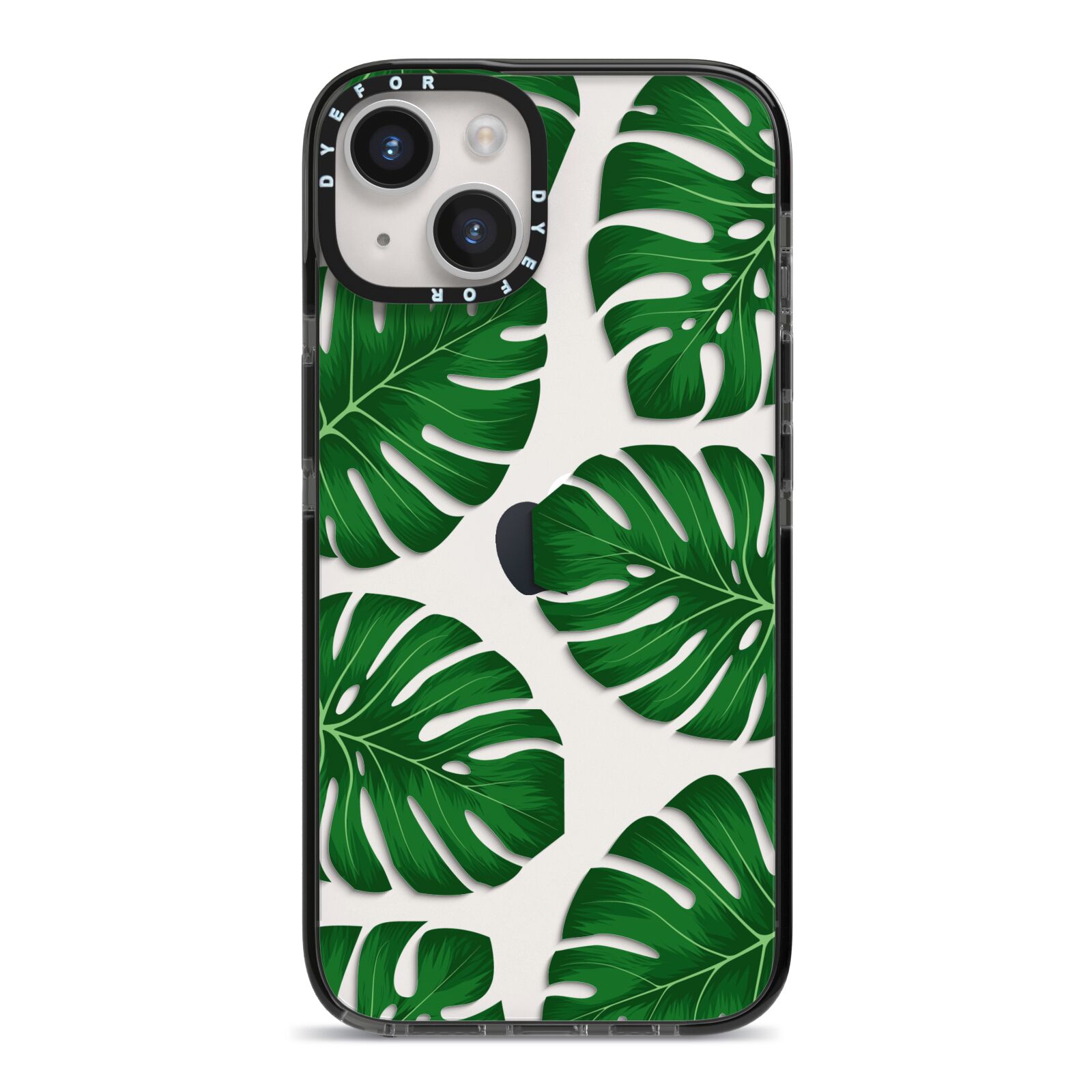 Monstera Leaf iPhone 14 Black Impact Case on Silver phone