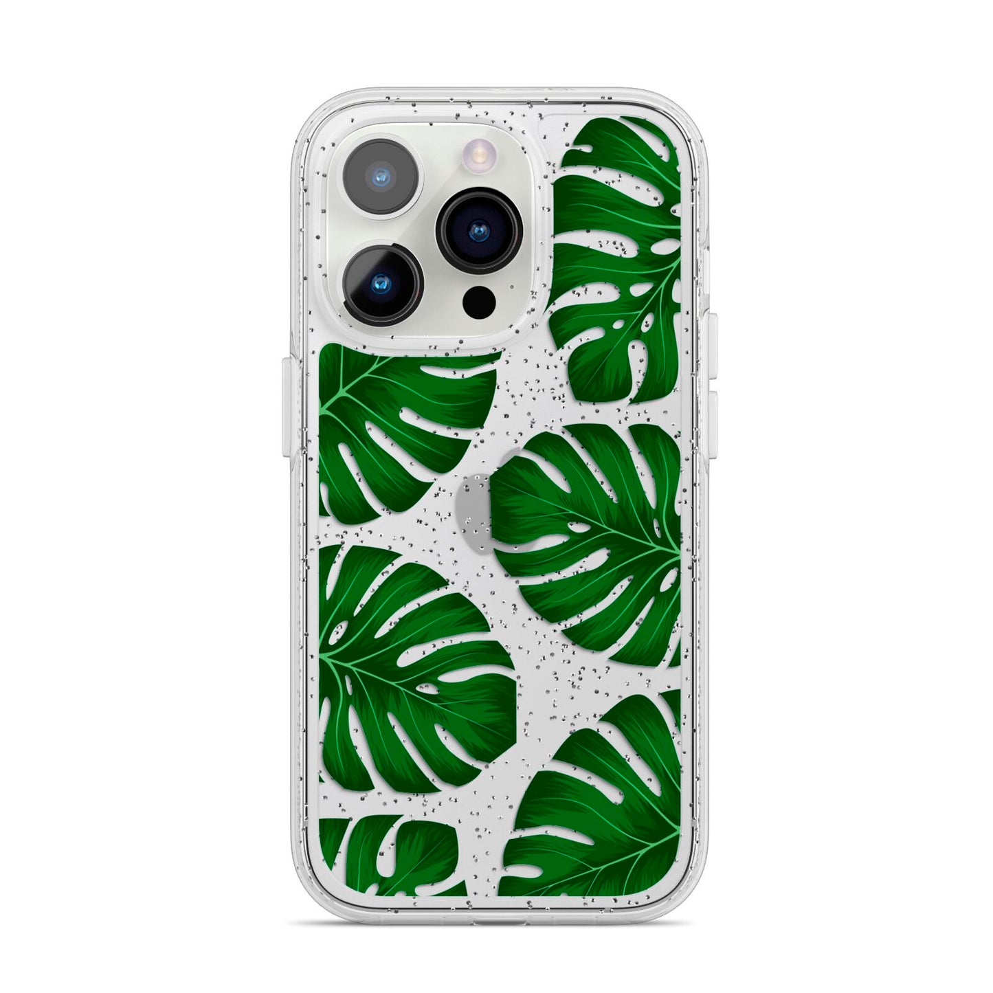 Monstera Leaf iPhone 14 Pro Glitter Tough Case Silver