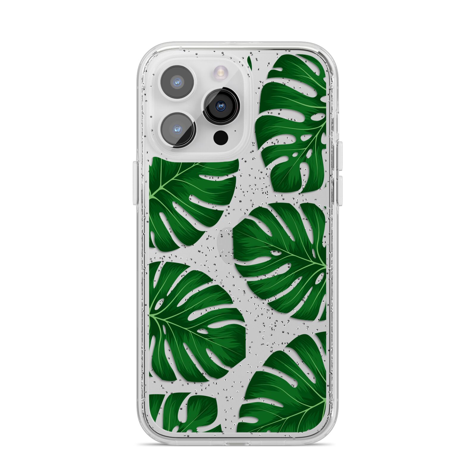 Monstera Leaf iPhone 14 Pro Max Glitter Tough Case Silver