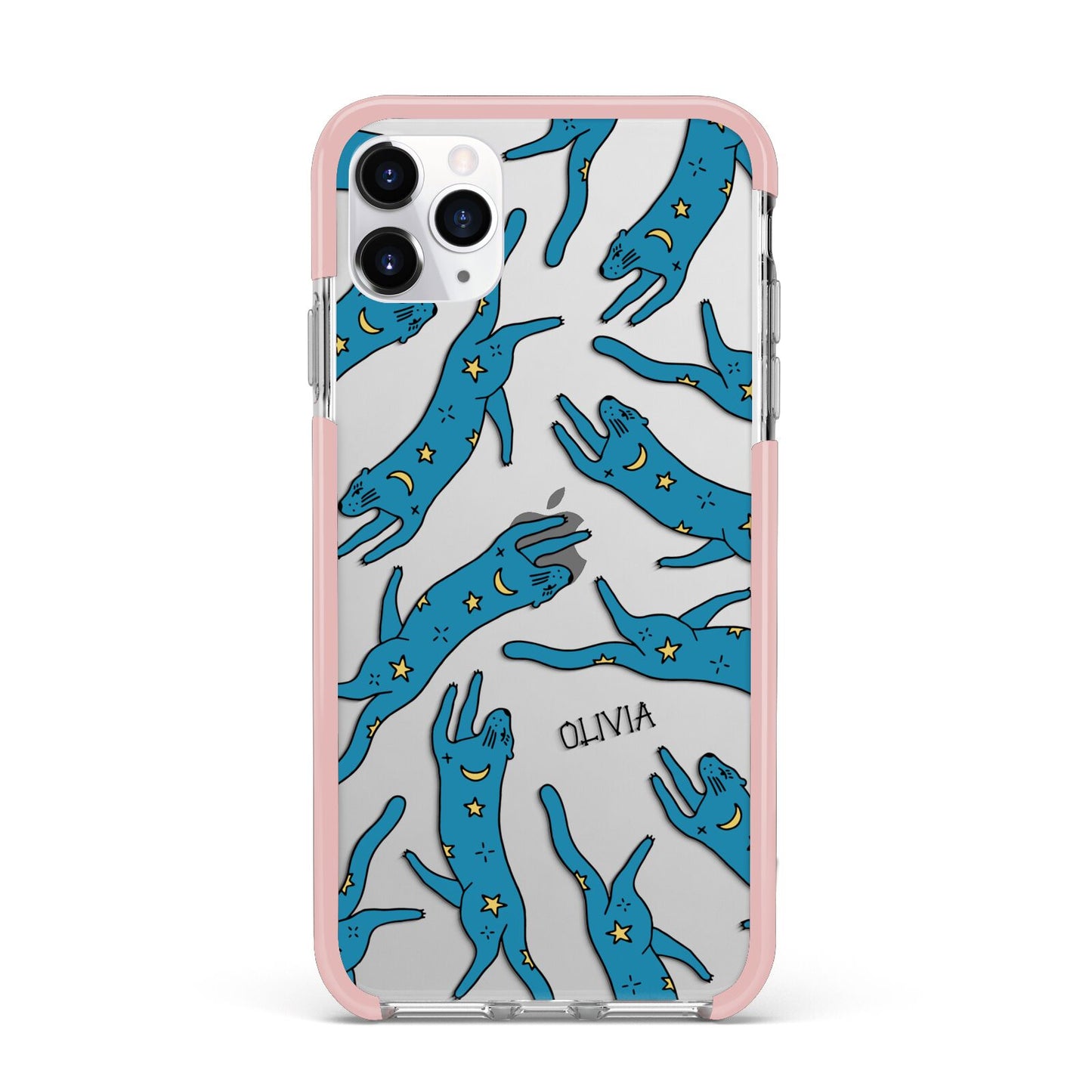 Moon Star Blue Cat Personalised iPhone 11 Pro Max Impact Pink Edge Case