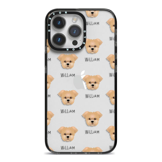 Morkie Icon with Name iPhone 14 Pro Max Black Impact Case on Silver phone