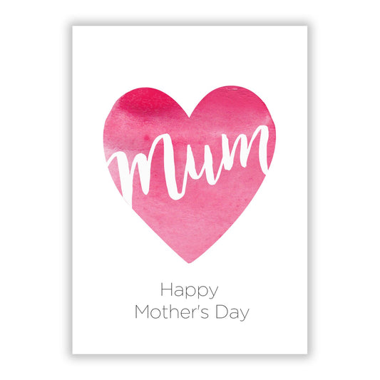 Mothers Day Watercolour Heart A5 Flat Greetings Card