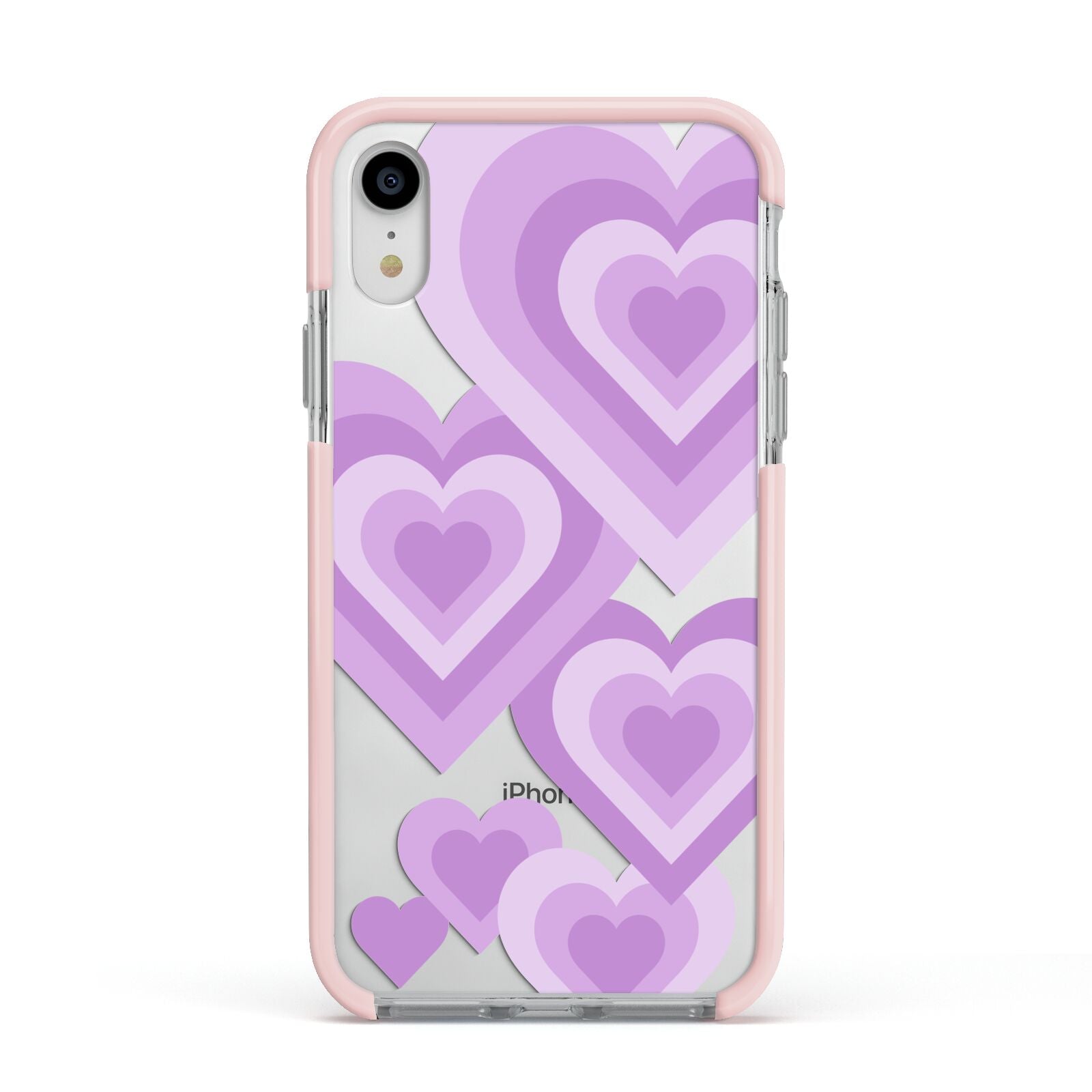 Multi Heart Apple iPhone XR Impact Case Pink Edge on Silver Phone