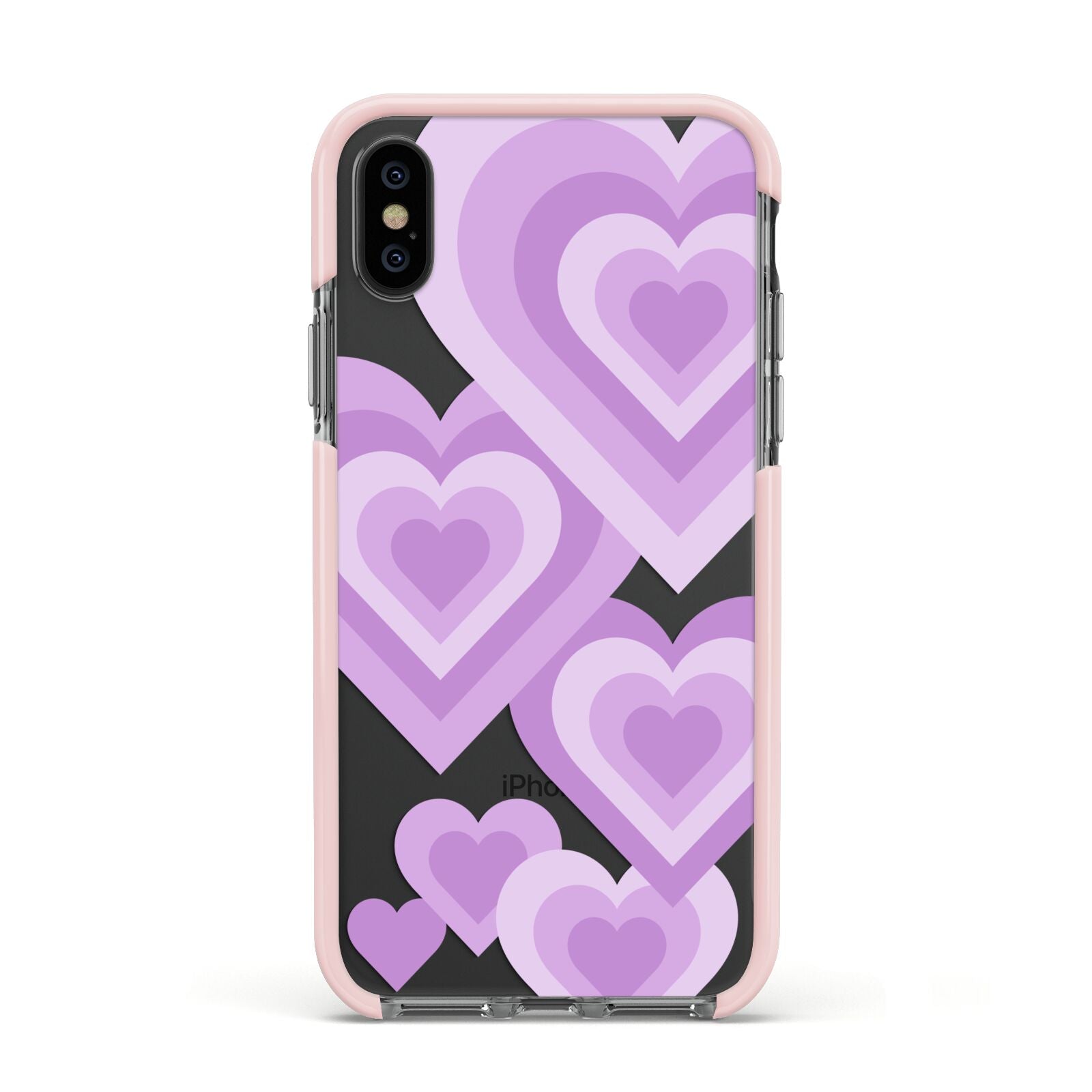Multi Heart Apple iPhone Xs Impact Case Pink Edge on Black Phone