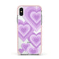 Multi Heart Apple iPhone Xs Impact Case Pink Edge on Silver Phone