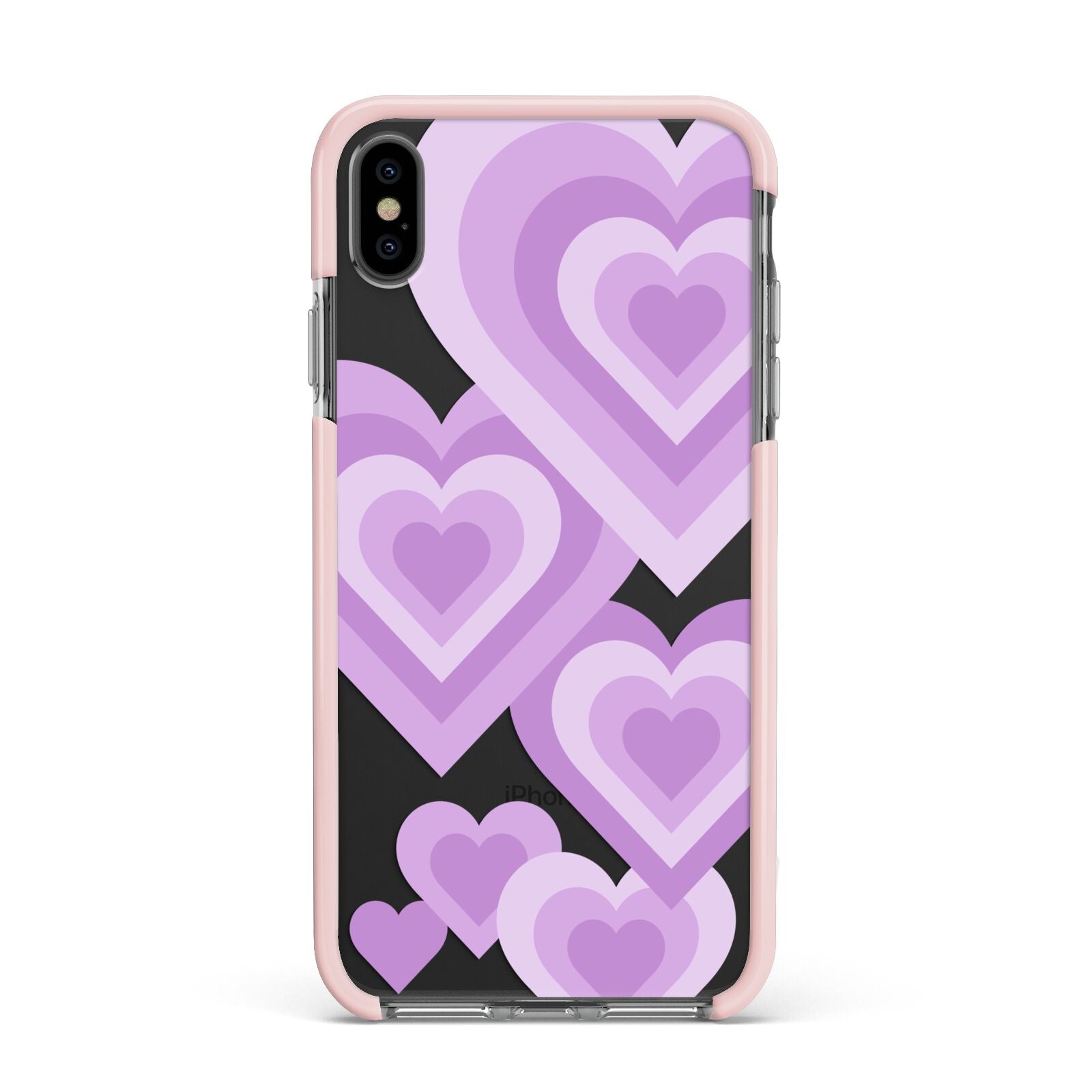 Multi Heart Apple iPhone Xs Max Impact Case Pink Edge on Black Phone