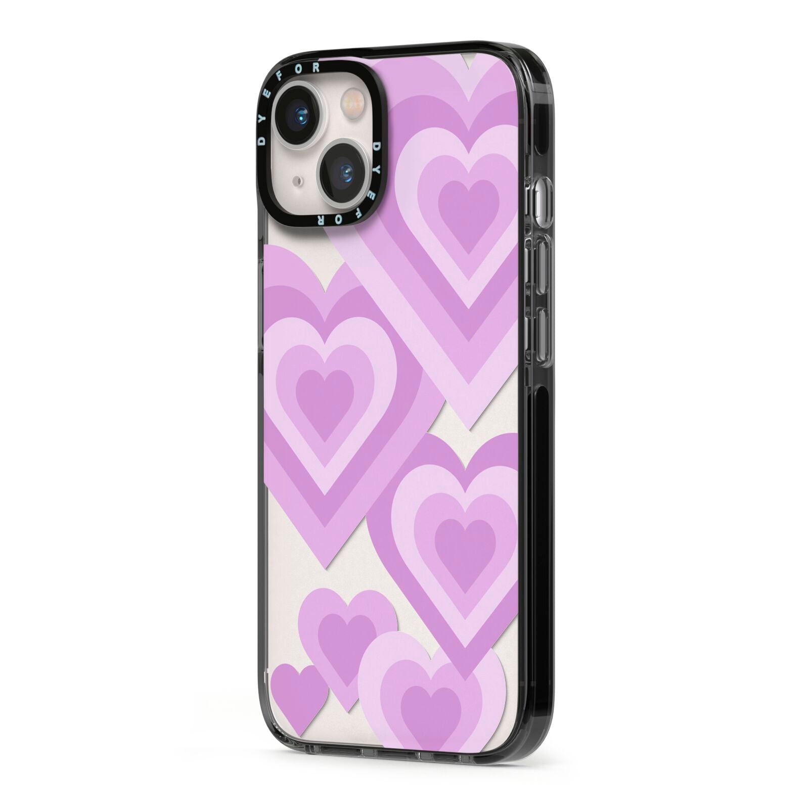 Multi Heart iPhone 13 Black Impact Case Side Angle on Silver phone