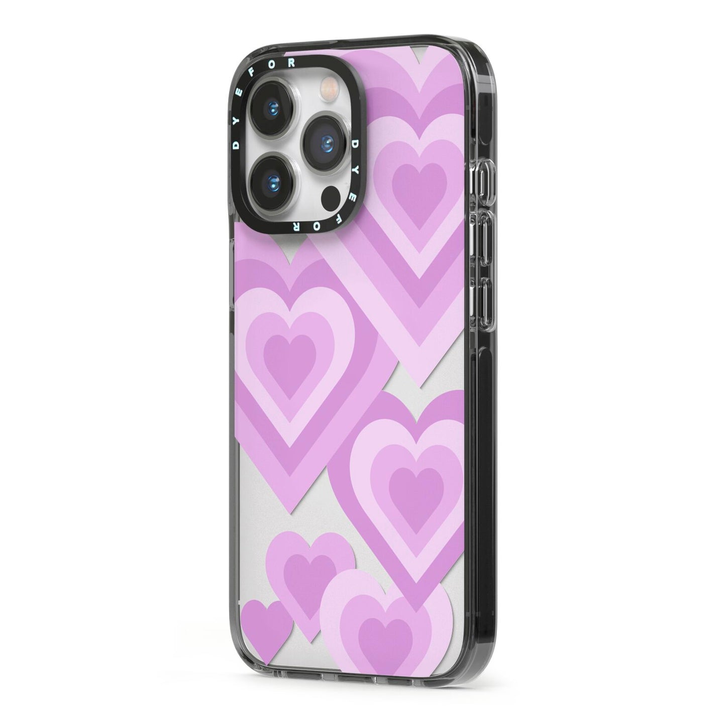 Multi Heart iPhone 13 Pro Black Impact Case Side Angle on Silver phone