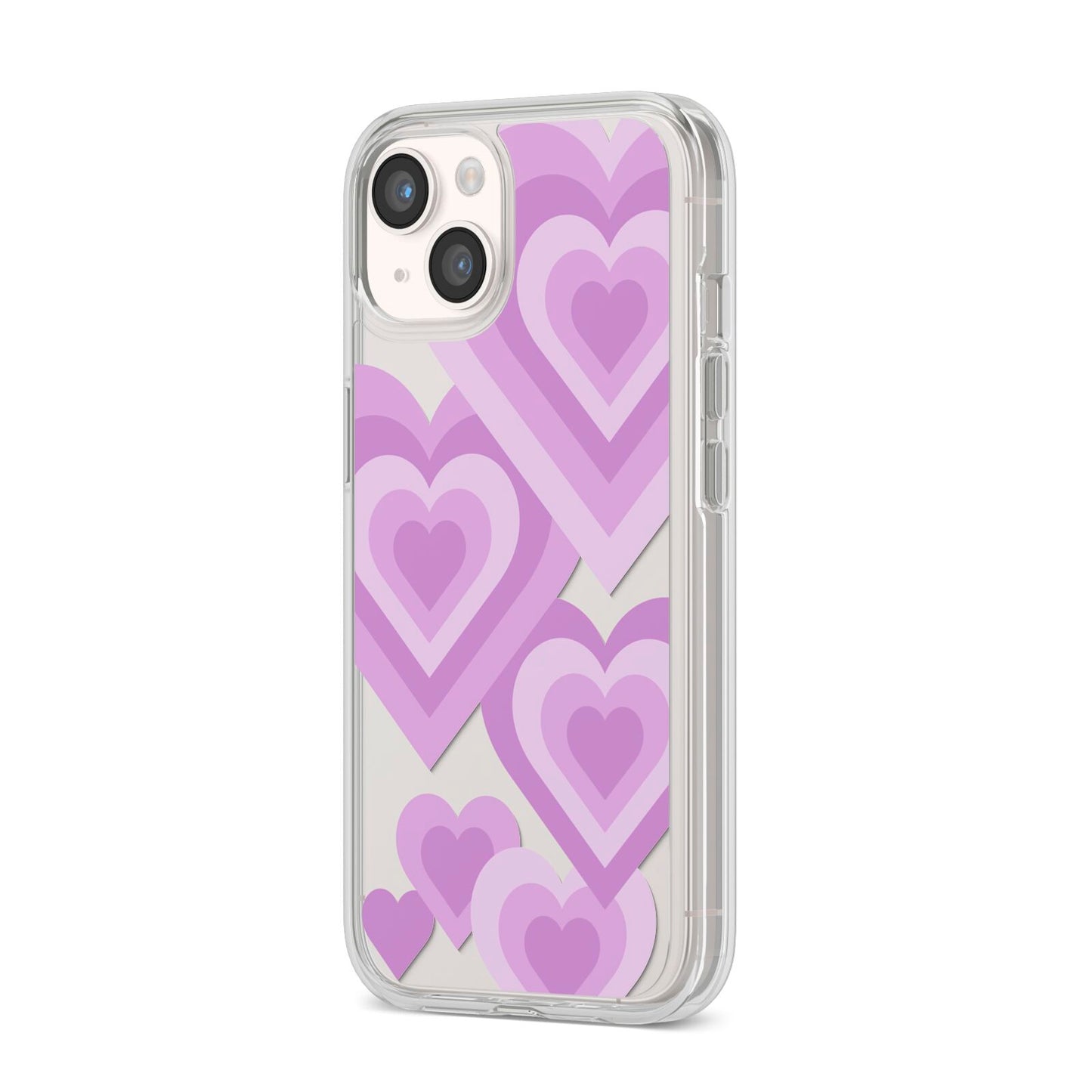 Multi Heart iPhone 14 Clear Tough Case Starlight Angled Image