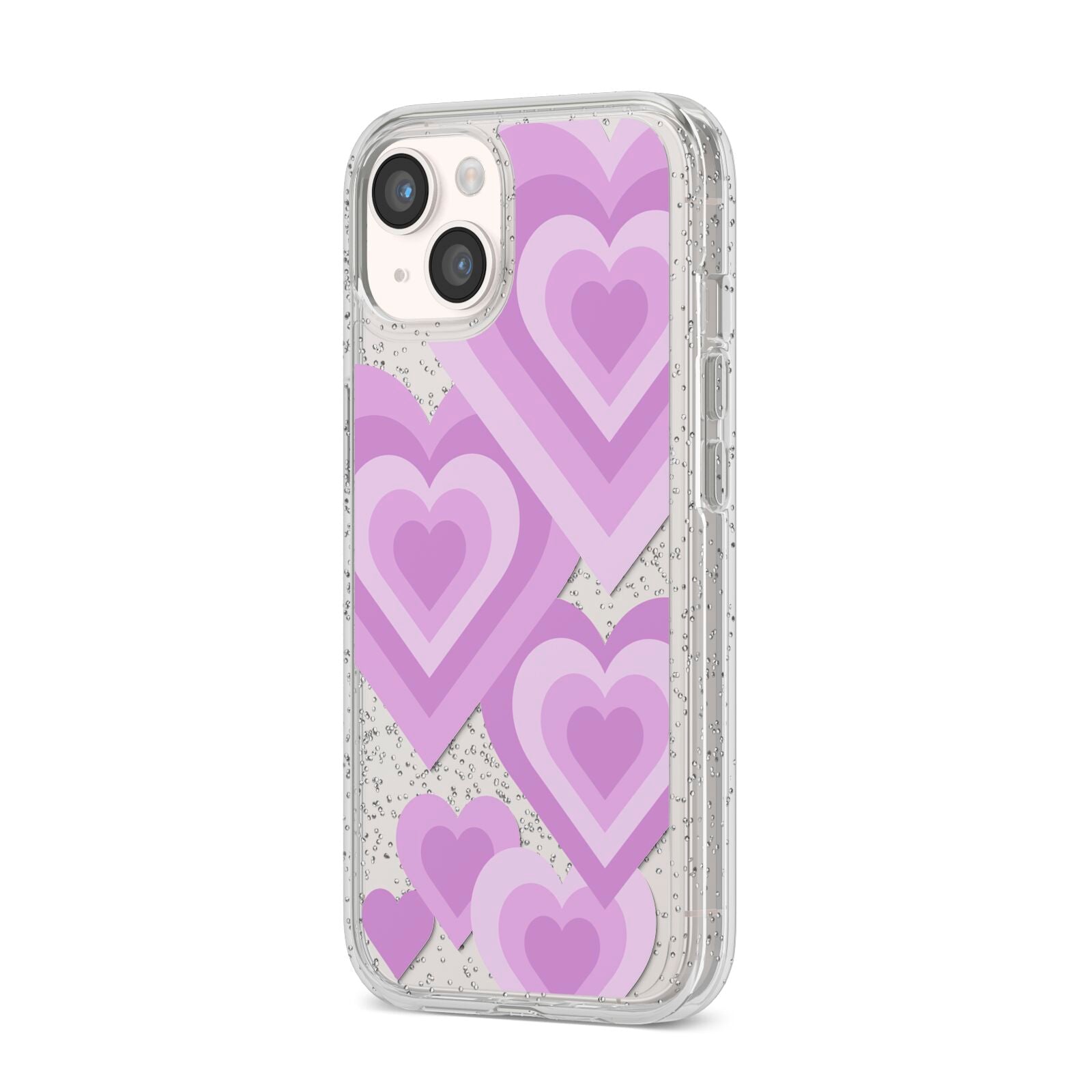 Multi Heart iPhone 14 Glitter Tough Case Starlight Angled Image