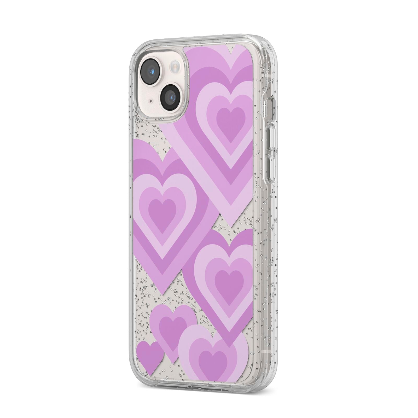 Multi Heart iPhone 14 Plus Glitter Tough Case Starlight Angled Image
