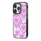 Multi Heart iPhone 14 Pro Black Impact Case Side Angle on Silver phone