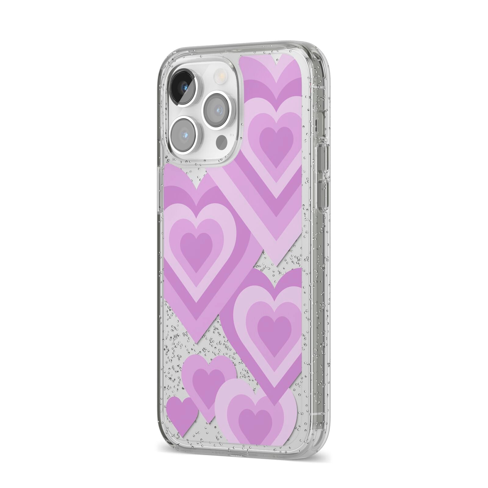 Multi Heart iPhone 14 Pro Max Glitter Tough Case Silver Angled Image