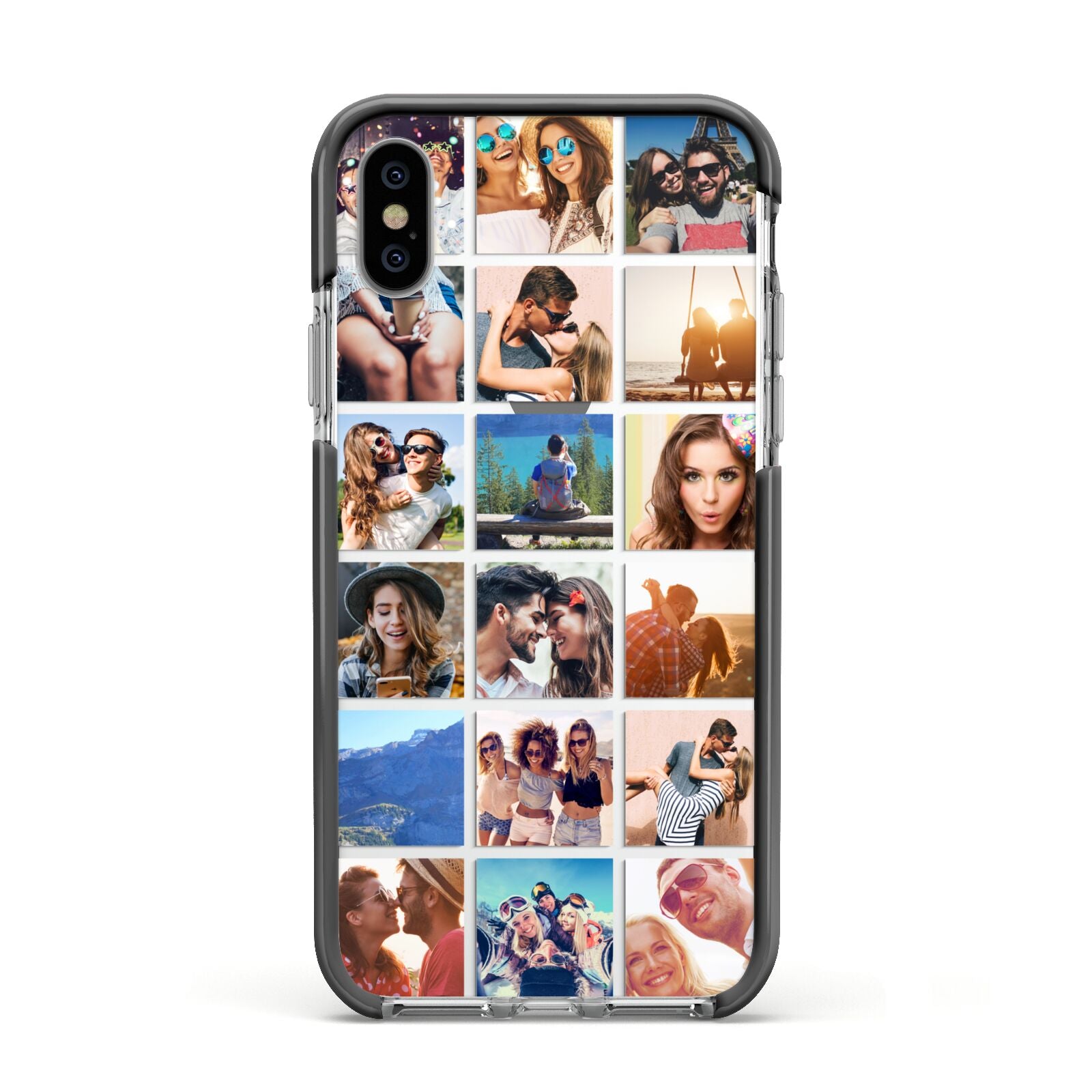 Multi Photo Collage Apple iPhone Xs Impact Case Black Edge on Silver Phone