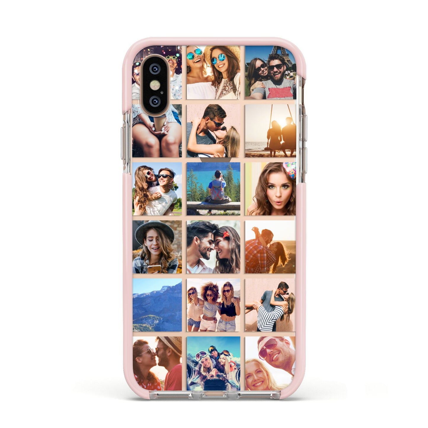 Multi Photo Collage Apple iPhone Xs Impact Case Pink Edge on Gold Phone